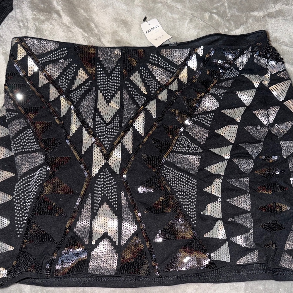 Express Black and Silver Sequin Mini Skirt